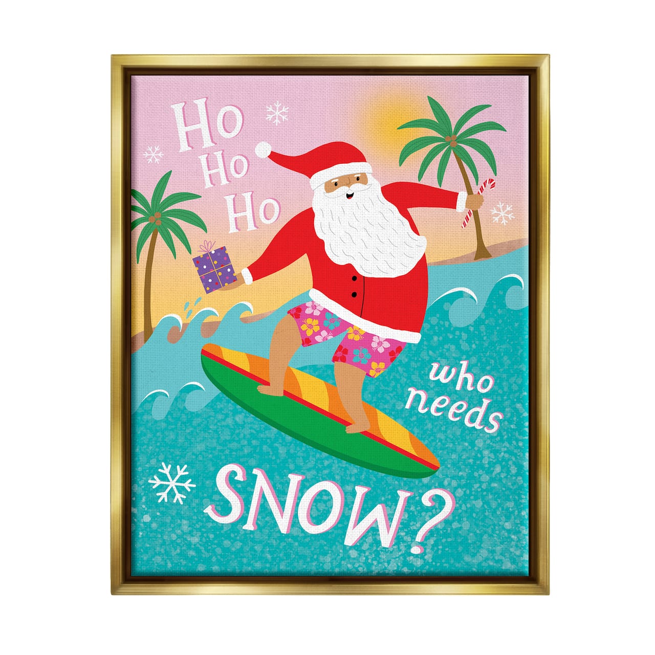 Stupell Industries Who Needs Snow Surfing Santa Framed Floater Canvas Wall Art